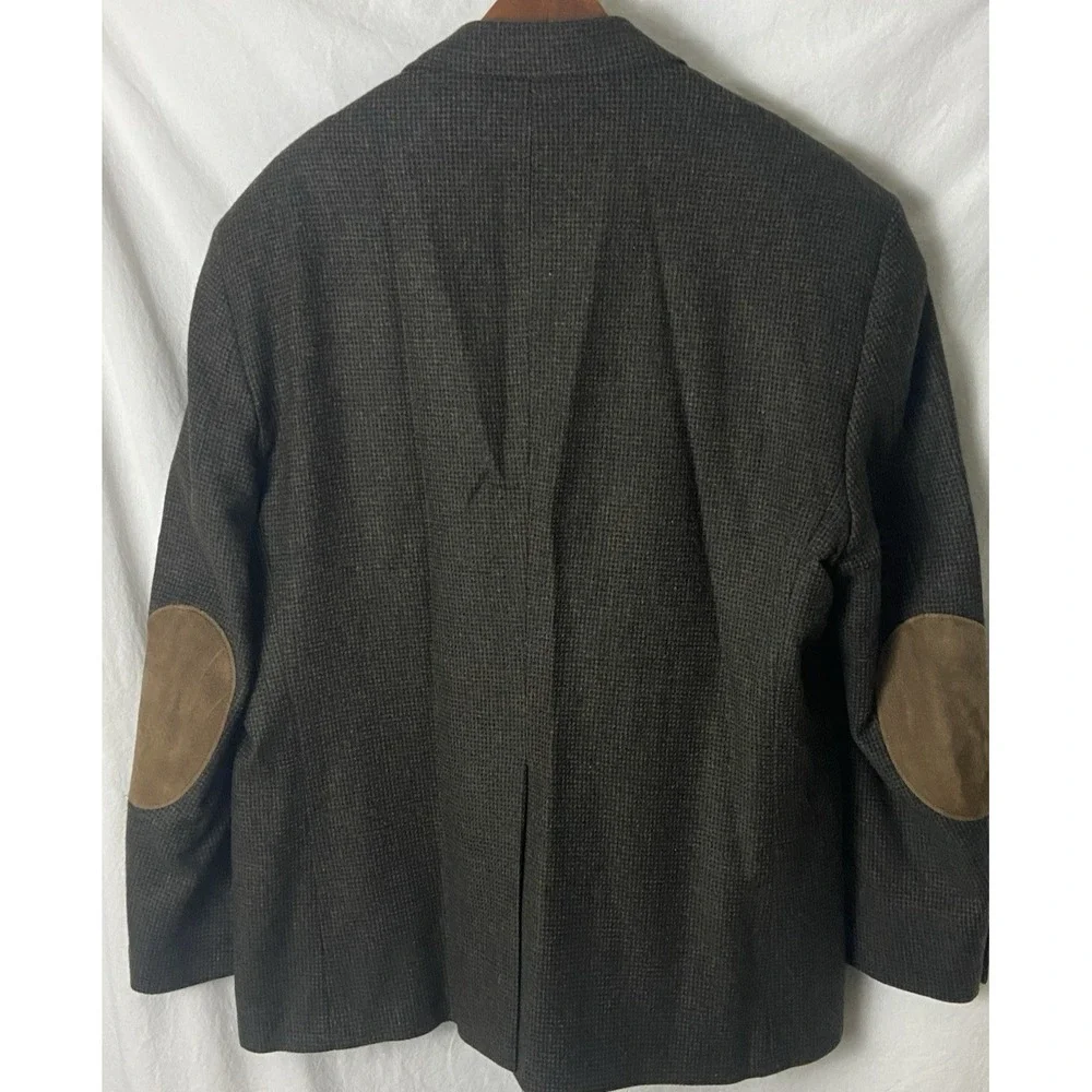 Vintage Oakmont Mens Blazer 46R Brown Black Wool Micro-Check Elbow‎ Patches USA